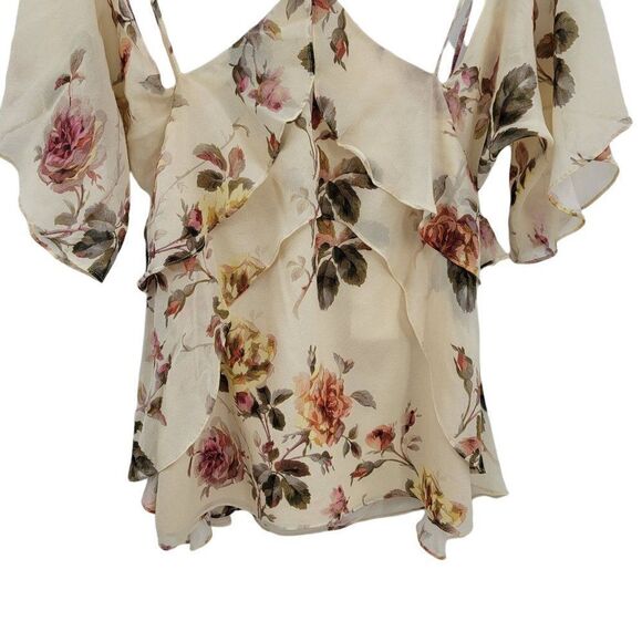 Intermix Silk Top Feminine Country Floral Strappy Boho Cottage Core Cream Sz S - Picture 6 of 10